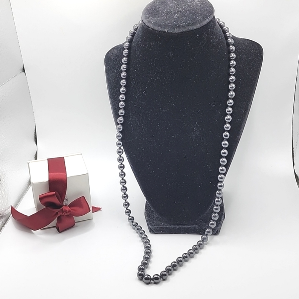 Vintage Hematite Gemstone Bead Necklace Healing